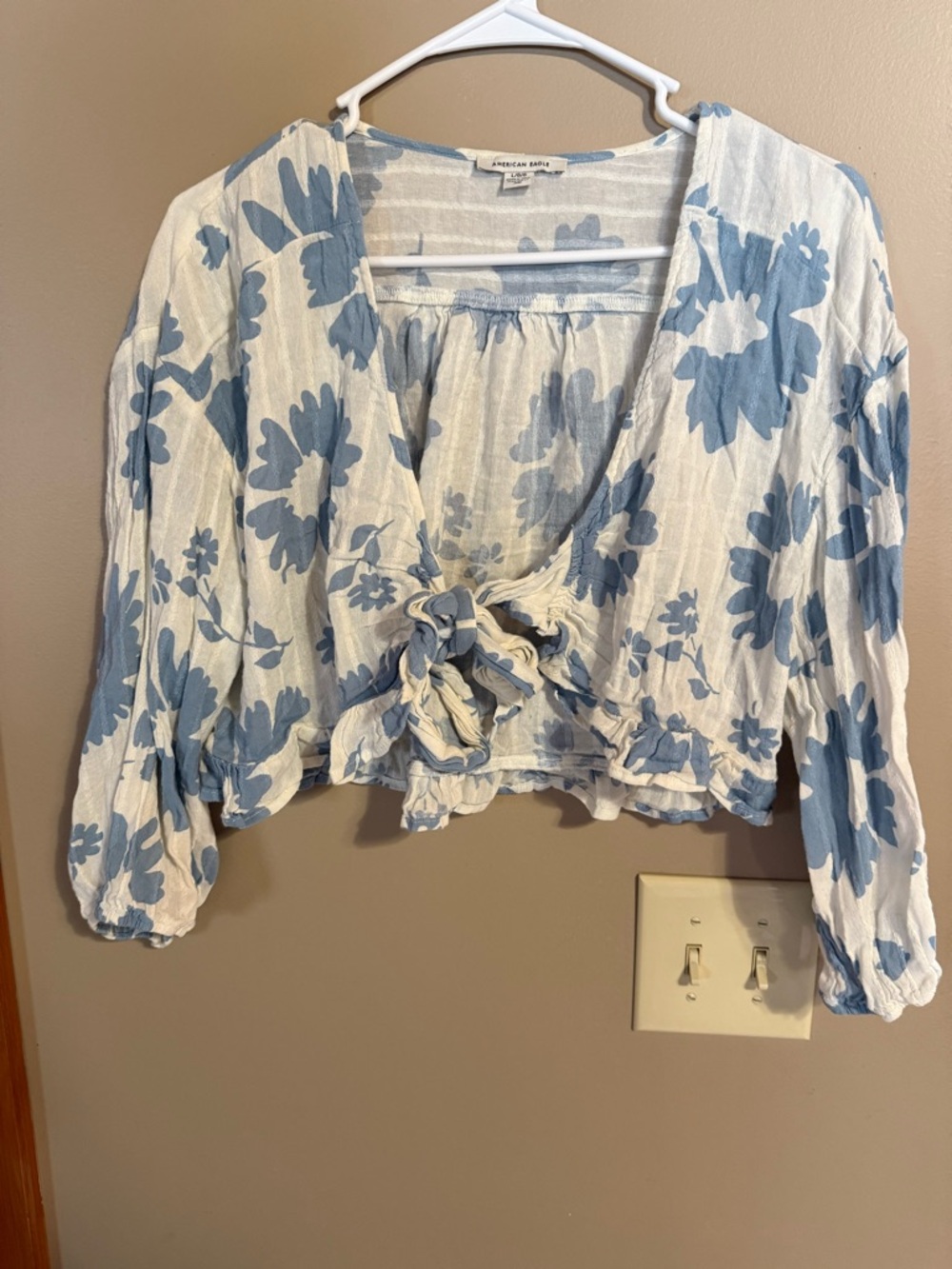 Blue Floral Tie-Front Crop Top